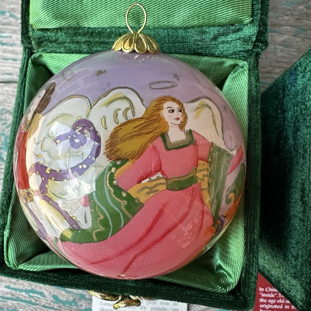 Pier 1 Li‎ Bien Glass Christmas Ornaments Santa Snowman Angels Box Set Of 2